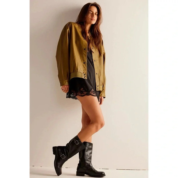 New Free People Wild Rose Vegan Leather Bomber Jacket Green We The Free Small - Picture 12 of 12